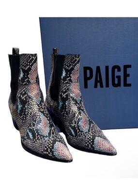 PAIGE Willa Chelsea Style Multicolor Snake Print Leather Bootie Sz 9.5